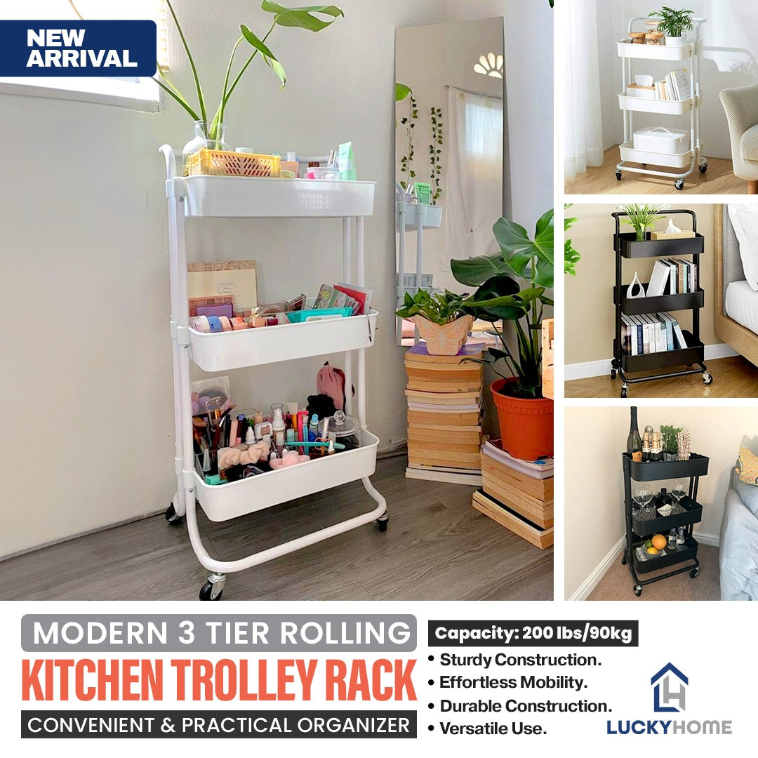 Rolling Kitchen Rack Modern 3 Tier Rolling Kitchen Trolley Rack – Convenient and Practical ...