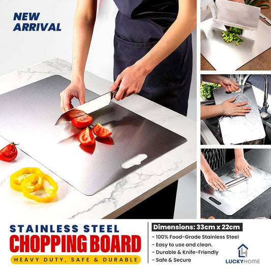 Stainless Steel Chopping Board - Heavy Duty, Safe & Durable (33cm x 22cm)