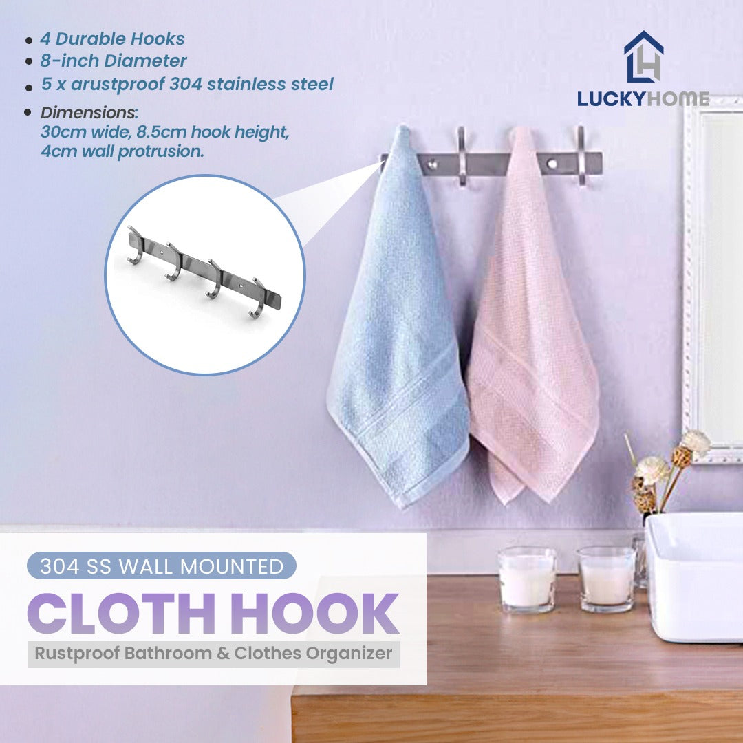 304 SS Wall Mounted Cloth Hook – Rustproof Bathroom and Clothes Organizer for Modern Bathrooms or Bedrooms.