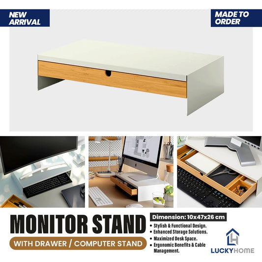 White Monitor Stand with Drawer / Desk Riser / Computer Stand