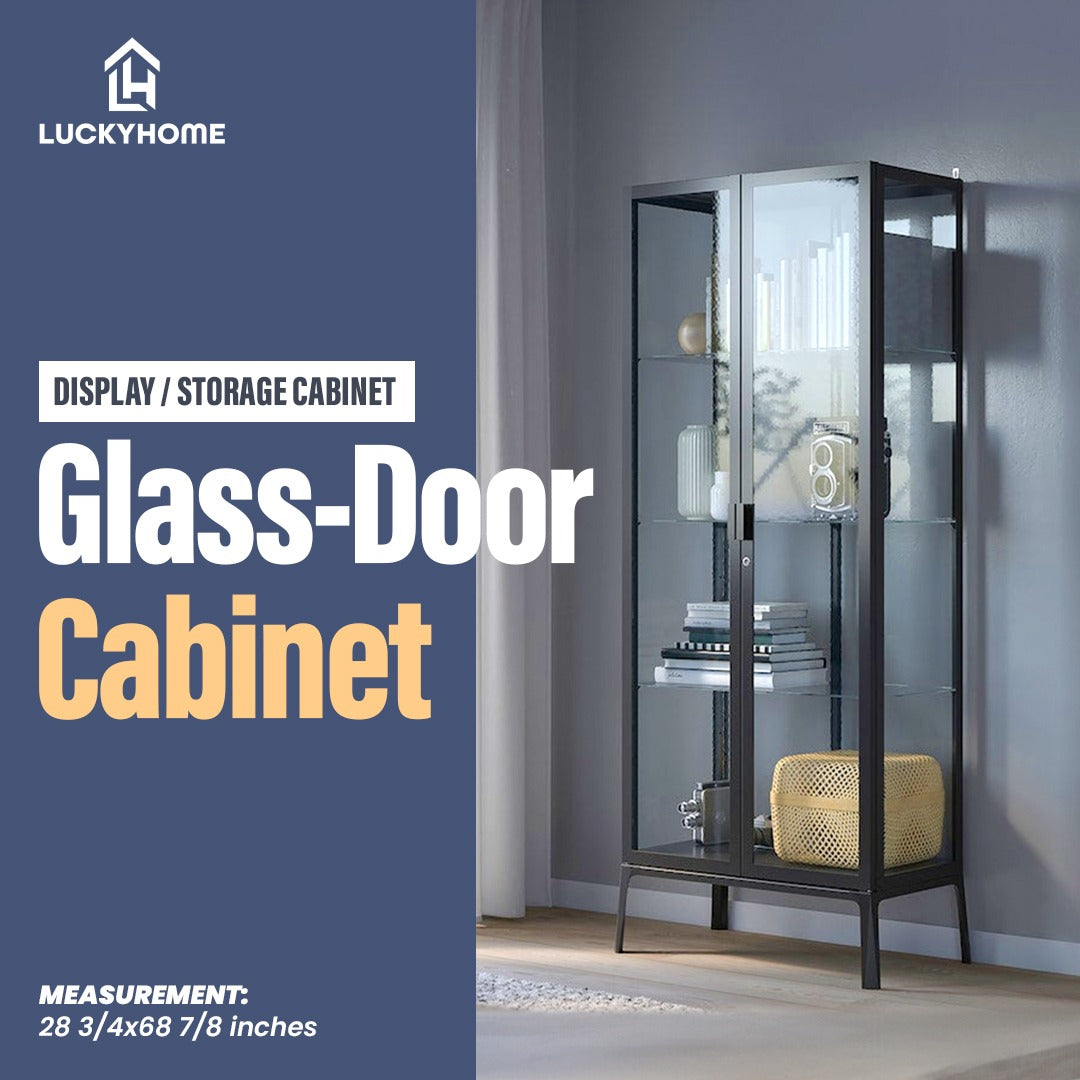 Anthracite Glass-Door Cabinet / Display Cabinet / Curio Cabinet / Storage Cabine