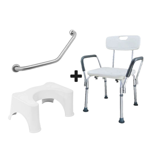 Elderly Care Set: Showering Chair, Grab Handle & Toilet Foot Stool.