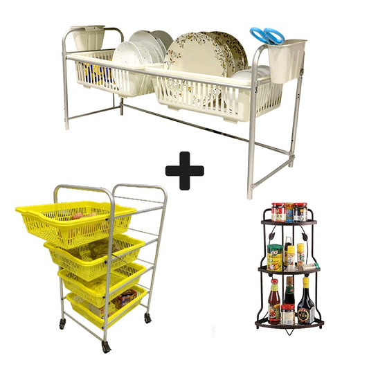 Kitchen Organizer Set: Trolley, Corner Rack & Dish Rack