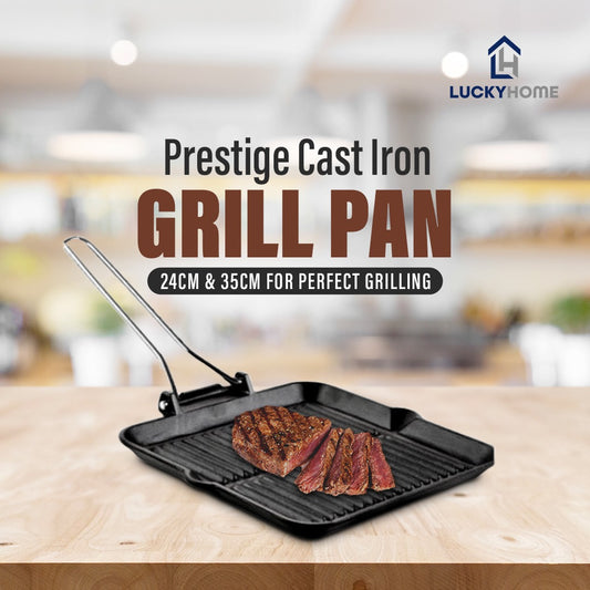 Prestige Cast Iron Grill Pan - 24cm & 35cm for Perfect Grilling & Even Heat Distribution