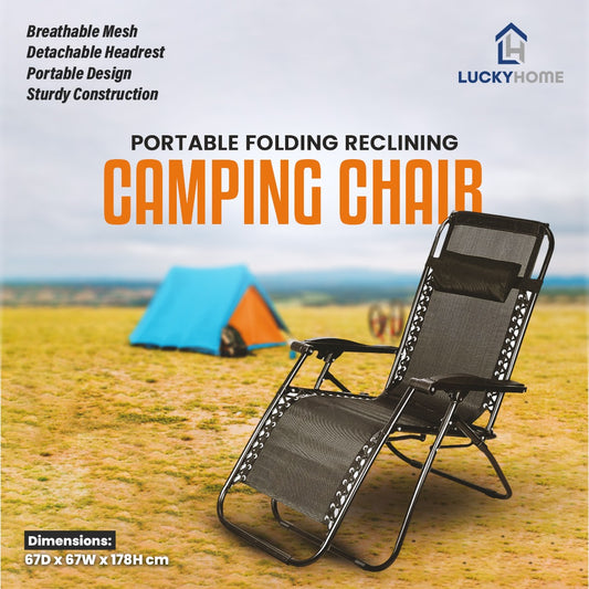 Portable Folding Reclining Camping Chair with Breathable Mesh & Adjustable Comfort – Black