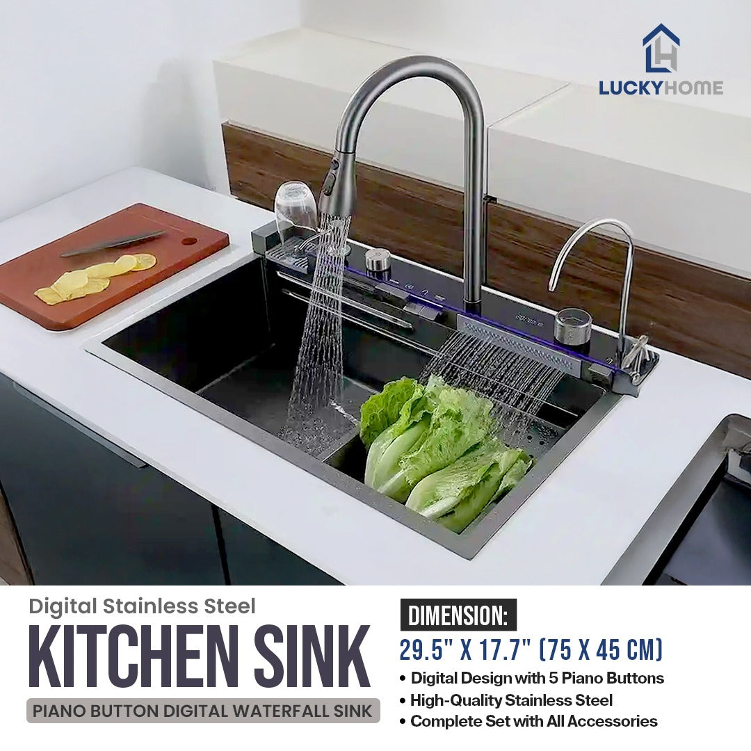 High Quality Digital Stainless Steel Kitchen Sink – Piano Button Digital Waterfall Sink