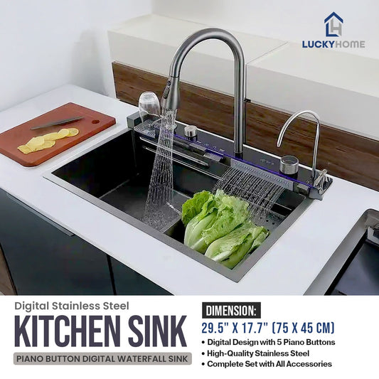 High Quality Digital Stainless Steel Kitchen Sink – Piano Button Digital Waterfall Sink