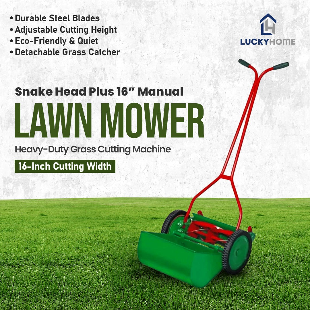 Snake Head Plus 16″ Manual Lawn Mower – Heavy-Duty Grass Cutting Machine
