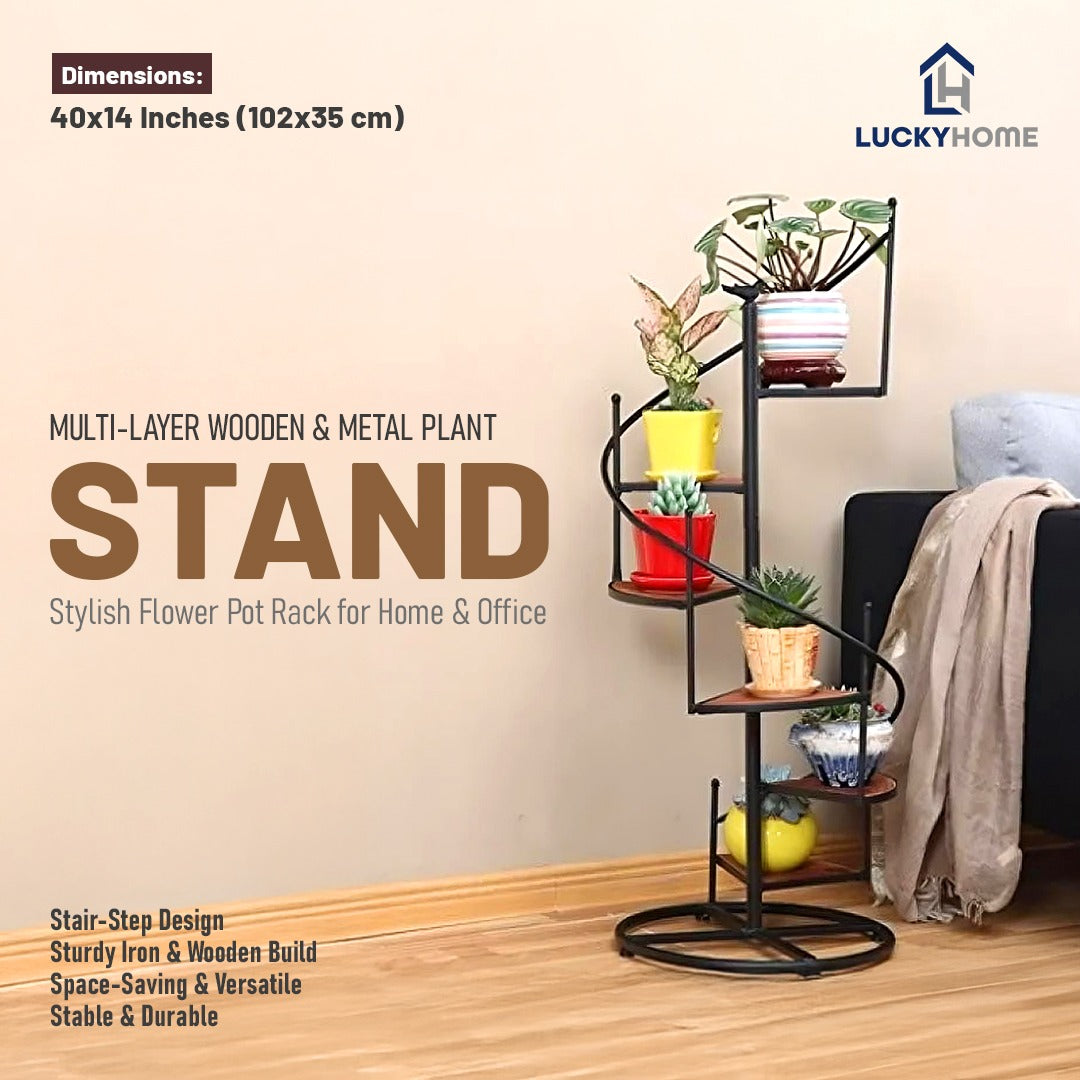 Multi-Layer Wooden & Metal Plant Stand – Stylish Flower Pot Rack for Home & Office