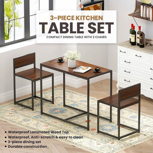 3-Piece Kitchen Table Set – Compact Dining Table with 2 Chairs for Small Spaces