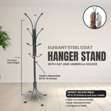 Elegant Steel Coat Hanger Stand with Hat and Umbrella Holder for Home & Office