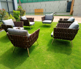 Lusso outdoor furniture collection designed with rounded forms and tapered legs, measuring L68 cm x W68 cm x H61 cm.