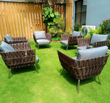 Lusso outdoor furniture collection designed with rounded forms and tapered legs, measuring L68 cm x W68 cm x H61 cm.