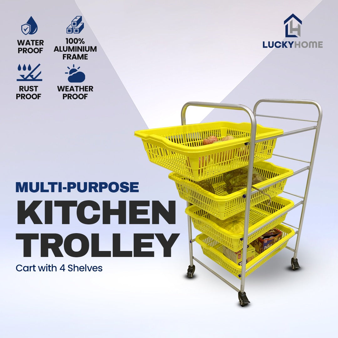 A space-saving kitchen set featuring a multi-purpose trolley cart, corner rack, and over-the-sink dish rack. Rust-proof, durable, and designed to keep your kitchen essentials organized and clutter-free.