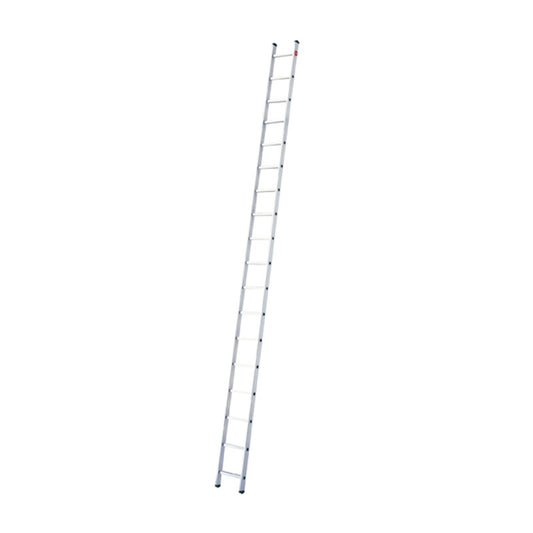 18-step lightweight aluminum extension ladder with non-slip ribbed rungs and anti-slip feet, suitable for home, garden, and professional use. Weather-proof design with a maximum working height of 600 cm, ideal for safe and reliable access