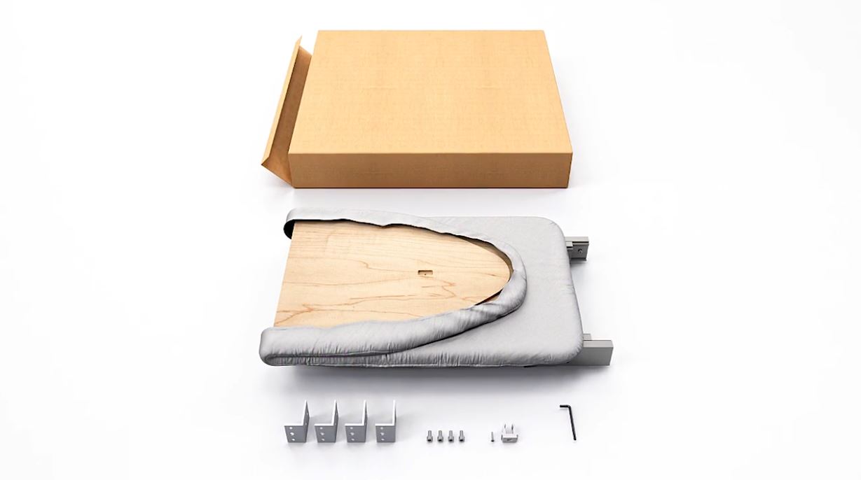 Foldable pull-out ironing board mounted inside a drawer