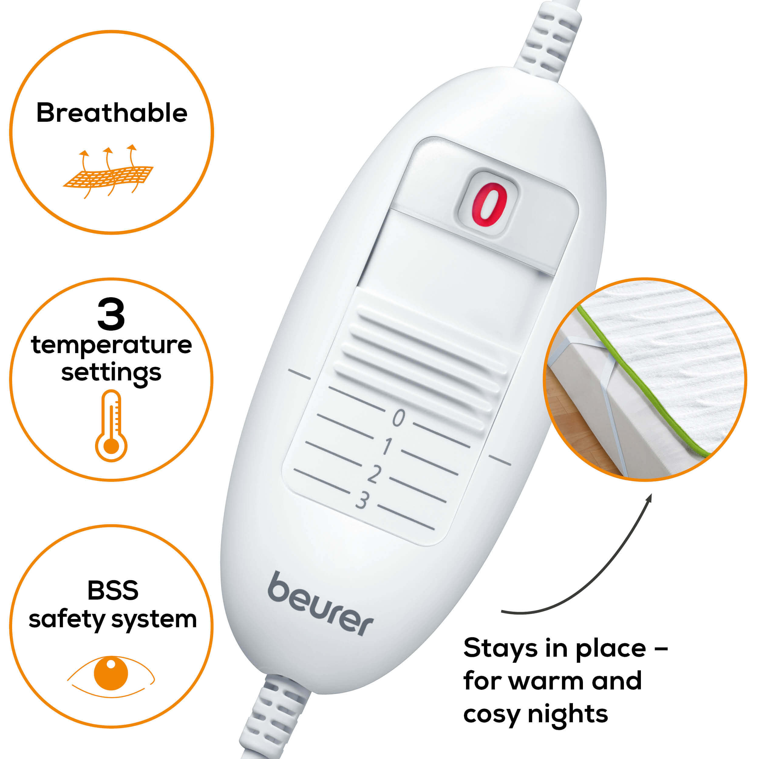 Beurer TS 15 Heated Underblanket with breathable fleece and 3 temperature settings.