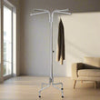 Height-adjustable rust-proof cloth hanging stand with 48 hooks and rotatable arms.