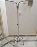 Height-adjustable rust-proof cloth hanging stand with 48 hooks and rotatable arms.