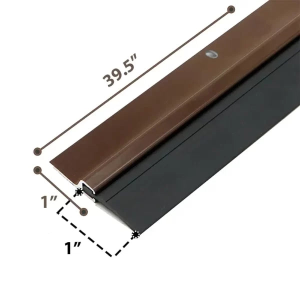 Brown aluminum door bottom seal with black rubber for soundproofing and weatherproofing.