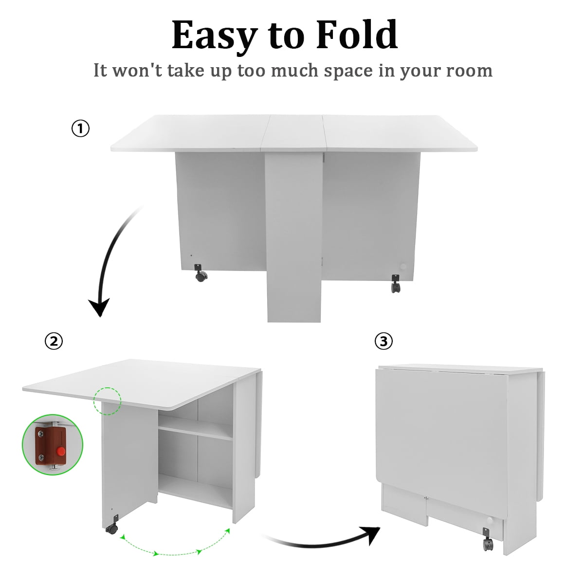 Versatile folding dining table made from high-quality laminated materials with melamine edging, measuring 30x32x63 inches. Stylish and durable, it features a sleek design and a foldable structure for easy storage, perfect for any dining room setting