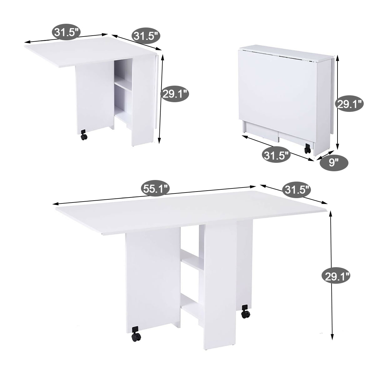 Versatile folding dining table made from high-quality laminated materials with melamine edging, measuring 30x32x63 inches. Stylish and durable, it features a sleek design and a foldable structure for easy storage, perfect for any dining room setting