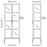 A stylish anthracite glass-door cabinet measuring 28 3/4x68 7/8 inches. Features adjustable glass shelves for customizable storage, a secure lock for safety, and a cable outlet for integrated lighting, making it perfect for showcasing glassware and collectibles while enhancing any room's decor.