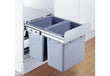 Sliding 2-in-1 waste bin with double bins and removable baskets.