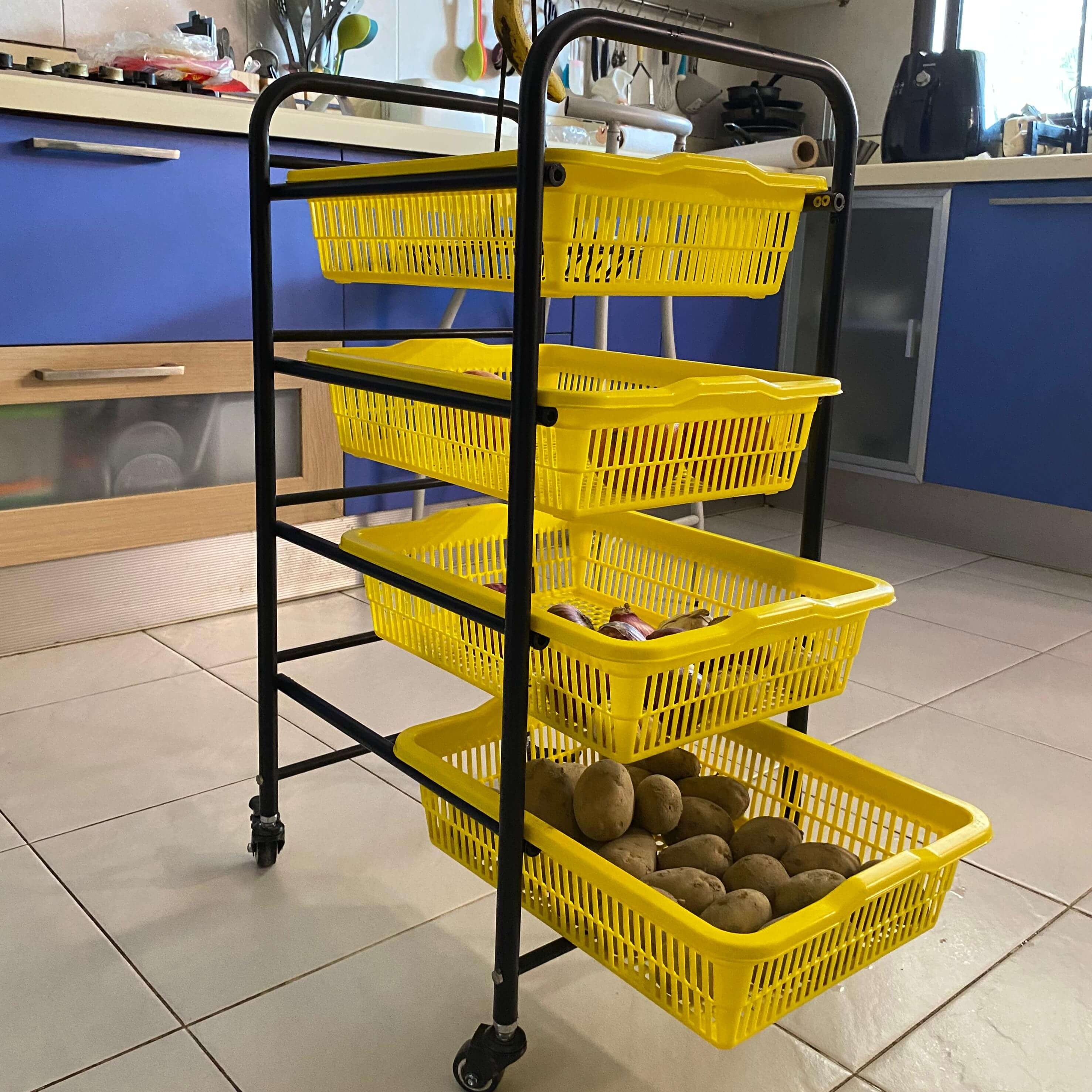 A space-saving kitchen set featuring a multi-purpose trolley cart, corner rack, and over-the-sink dish rack. Rust-proof, durable, and designed to keep your kitchen essentials organized and clutter-free.