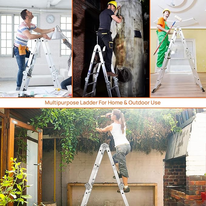 Multi Shape Aluminum Ladder Type M, Lightweight, Foldable, Multi-Purpose Extension Ladder 3 Steps (12feet)