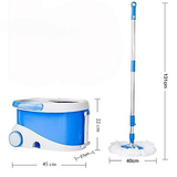 360° Magic Spin Mop with durable stainless steel parts, adjustable telescopic pole, and easy-move bucket with large wheels