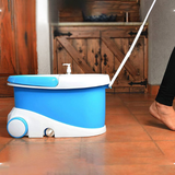 360° Magic Spin Mop with durable stainless steel parts, adjustable telescopic pole, and easy-move bucket with large wheels