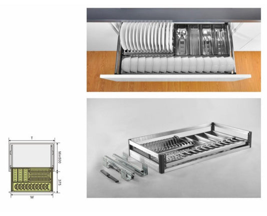 Stainless steel pull-out multi-drawer basket for efficient kitchen storage and organization.