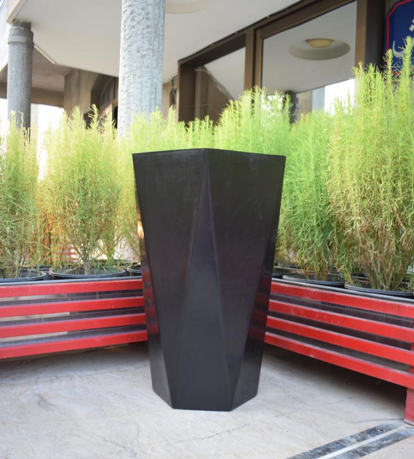 Durable fiberglass flower and plant pot, 2ft height, 10” base, 13” diameter, ideal for indoor and outdoor use.