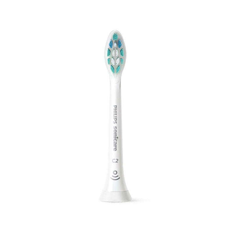 Philips Sonicare C2 Optimal Plaque Defence Brush Heads in White with medium bristles for superior plaque removal and gum health.