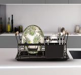 Single-tier dish rack with wooden handles, perfect for compact kitchen organization and dish drying.