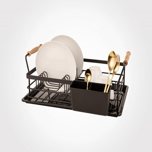 Single-Tier Dish Rack with Wooden Handles – Elegant and Compact Kitchen Organizer