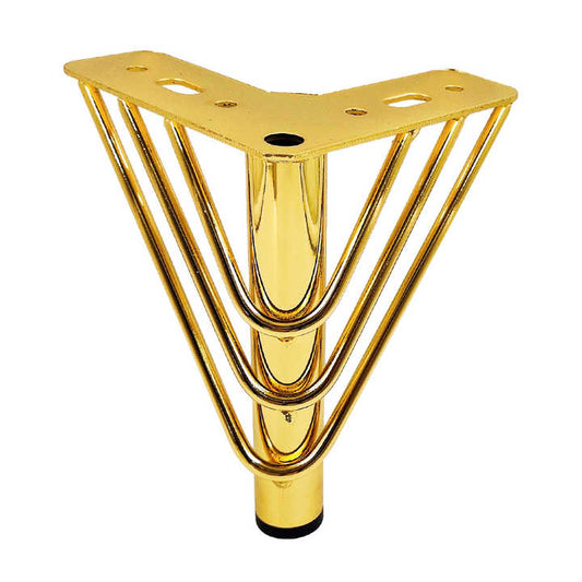 Modern metal sofa legs with triangle hairpin design and shiny gold finish, 5 inches height.