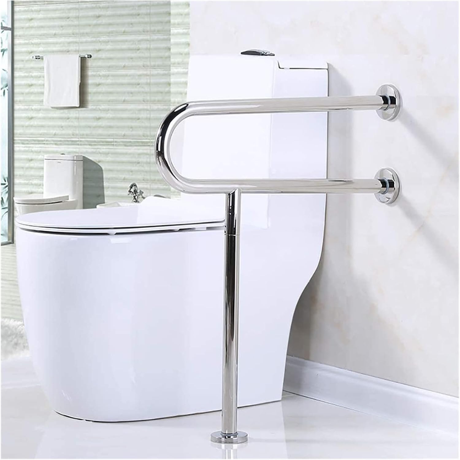 Wall-mounted stainless steel safety grab bar with U-shaped handle for bathroom support, 70 cm length.