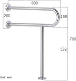 Wall-mounted stainless steel safety grab bar with U-shaped handle for bathroom support, 70 cm length.