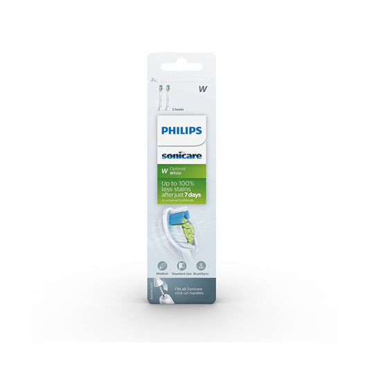 Philips Sonicare W2 Optimal White Standard brush heads with diamond-shaped bristles for plaque removal, whitening, and improved gum health.