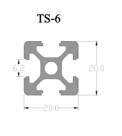 Lucky Extruded Aluminium Alloy Anodised T Slot V Slot Profile Rail Section Extrusion TS-6 2020 V Slot