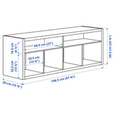 A modern white TV unit, also serving as a media console and entertainment stand, measuring 57 3/4x23 1/2 inches. It features spacious shelving for electronics and decorative items, combining style and functionality in any living space.