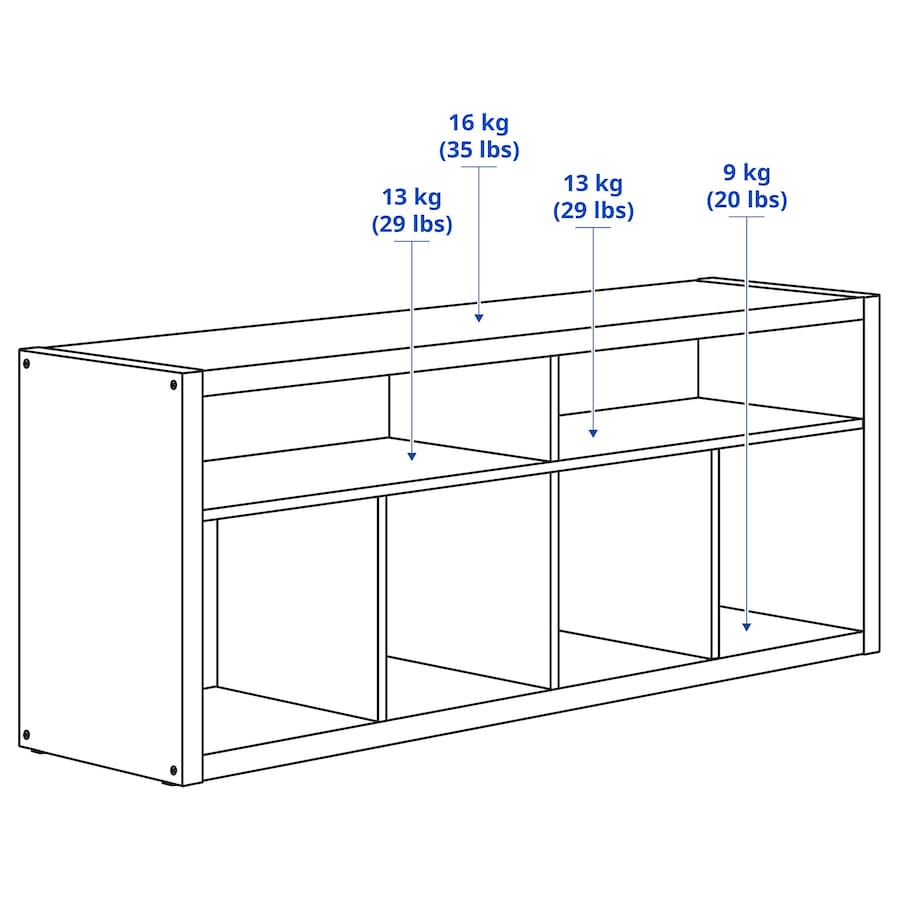 A modern white TV unit, also serving as a media console and entertainment stand, measuring 57 3/4x23 1/2 inches. It features spacious shelving for electronics and decorative items, combining style and functionality in any living space.