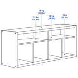 A modern white TV unit, also serving as a media console and entertainment stand, measuring 57 3/4x23 1/2 inches. It features spacious shelving for electronics and decorative items, combining style and functionality in any living space.